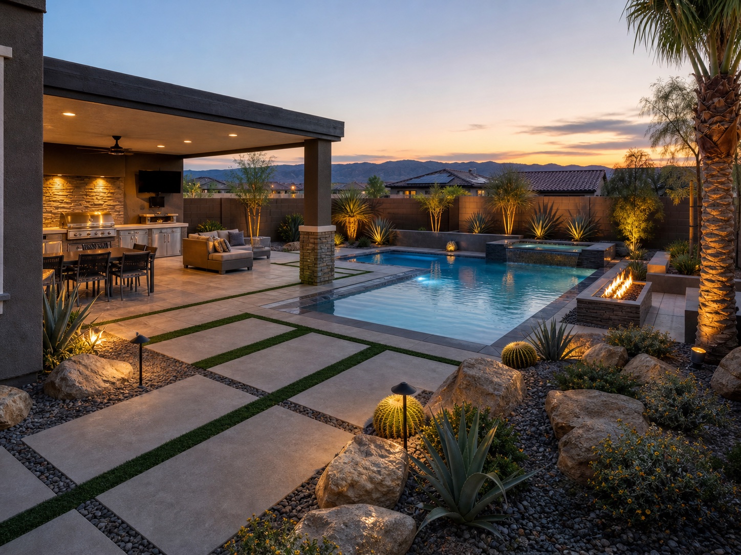 Las Vegas backyard with pool and desert landscaping